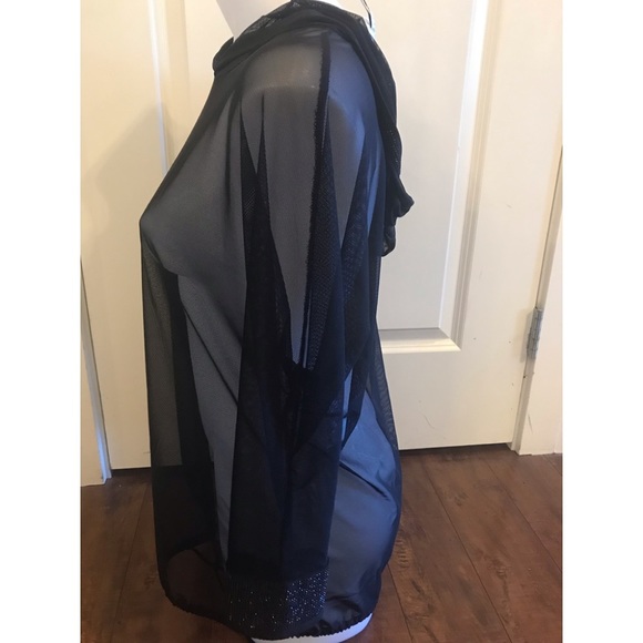 NWOT Joseph Ribkoff Sheer Black Hoodie With Rhinestone on hood and cuffs Top - Picture 3 of 11